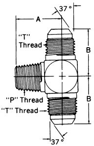 Steel Adapter, 3/4-14 Male NPT Branch To 7/8-14 Male JIC 37 deg Flare Run, Tee