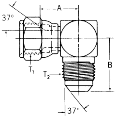Steel Adapter, 3/8-24 Female JIC 37 deg Flare Swivel To 3/8-24 Male JIC 37 deg Flare, 90 deg Elbow