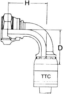 Global TTC 1 & 2 Wire Braid Stainless Steel Crimp Fitting, G 3/8 Female BSPP (British Parallel) 60 deg Cone Swivel, -06 Hose, 90 deg Elbow