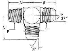 Steel Adapter, 1/8-27 Male NPT Run To 9/16-28 Male JIC 37 deg Flare Run & Branch, Tee