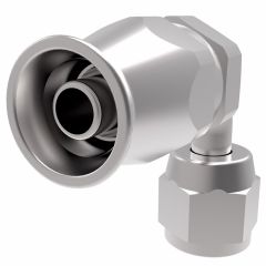 Steel Reusable 1 Wire Braid Teflon Fitting, 7/16-20 Female JIC 37 deg Flare Swivel, -04 Hose, 90 deg Elbow