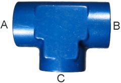 Blue Anodized Aluminum Adapters, Female JIC 37 deg Flare Run To Female JIC 37 deg Flare Branch, Tee