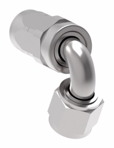 Red/Blue Anodized Aluminum Reusable Socketless Fitting, -06 Hose & Female JIC 37 deg Flare Swivel, 120 deg Elbow