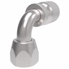 Steel Crimp 1 Wire Braid Reduced Bore Fitting, 3/4-16 Female JIC 37 deg Flare Swivel, -08 Hose, 90 deg Elbow