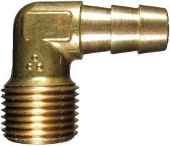 Brass Short Shank Type Fitting, 0.25 Inch Hose ID to 1/4-18 Male NPT, 90 deg Elbow
