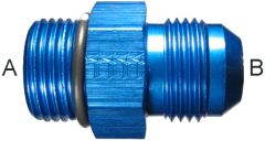 Blue Anodized Aluminum Adapters, Male SAE O-Ring Boss (Straight Thread O-Ring) To Male JIC 37 deg Flare, Straight