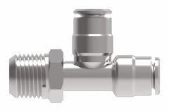 Brass Push>Connect Tube Fitting, 0.38 Inch Tube OD Run & Branch To 3/8-18 Male NPT Swivel Run, Tee
