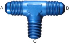 Blue Anodized Aluminum Adapters (AN 825), Male JIC 37 deg Flare Run To Male NPT Branch, Tee
