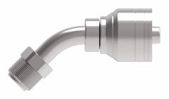 Steel Reusable 1 Wire Braid Reduced Bore Fitting, 3/4-18 SAE Male Inverted Flare, -08 Hose, 45 deg Elbow