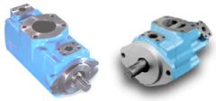 Hydraulic Double Vane Pump, No. 2 outlet 135° CCW from inlet, 4.12 cu in/rev Front, 2.80 cu in/rev Rear, 2-Bolt SAE B Mounting Flange, 13T SAE B Splined Shaft, SAE 4-Bolt Flange, Inlet 2-1/2, Outlets 1 Front 3/4 Rear, CCW Rotation