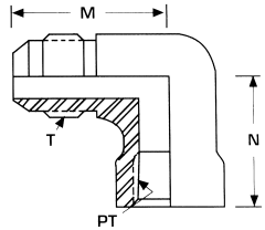 Stainless Steel Adapter, 3/8-18 Female NPT To 3/4-16 Male JIC 37 deg Flare, 90 deg Elbow