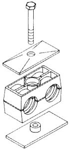 Twin Series Pipe & Tubing Polypropylene Support Clamp, Single Weld Plate, Hex Head Bolts With Cover Plate, 17.2 mm mm Size