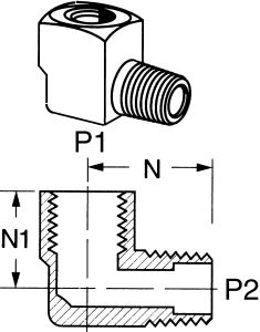 Brass Adapter, 1/2-14 Female NPT To 1/2-14 Male NPT, 90 deg Elbow