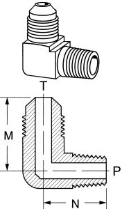 Brass Adapter, 1/2-14 Male NPT To 7/8-14 Male SAE 45 deg Flare, 90 deg Elbow