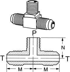 Brass Adapter, 7/16-20 Male SAE 45 deg Flare Run To 1/8-27 Male NPT Branch, Tee