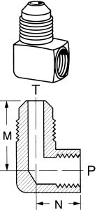 Brass Adapter, 1/2-14 Female NPT To 3/4-16 Male SAE 45 deg Flare, 90 deg Elbow